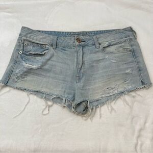 American Eagle Boy Midi Jean Shorts Size 14 Distressed Raw Cutoff Hem